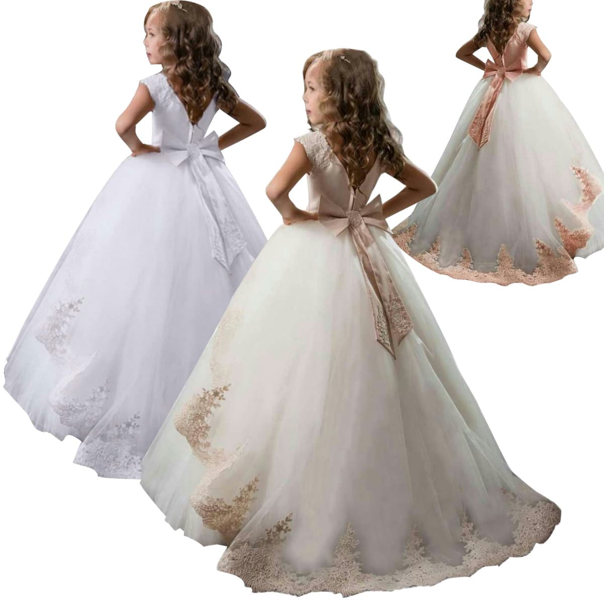 Amazon's Best-Selling White Princess Dress, Lace Children's Gown with Long Train, Flower Girl Wedding Dress, Girl Dresses