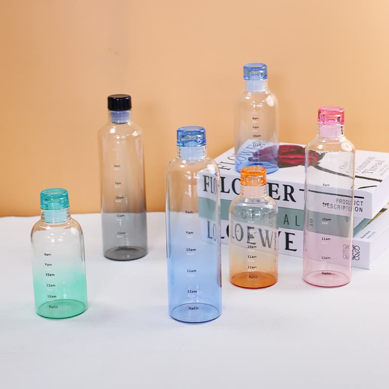 Sports Water Bottle with Scale, Trendy Colorful Glass Cup for Drinking Water, High Appearance, Summer, Gift with Hot Water