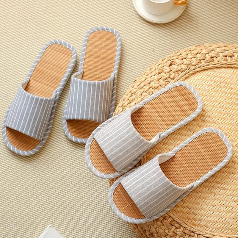 Men's bamboo sole slippers, summer sweat-absorbing breathable office sandals, silent wholesale for home use linen slippers