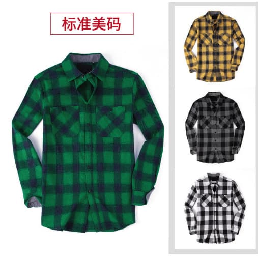 2022 Zhanma Cross-border Men's Plaid Flannel Shirt, Warm Brushed Cotton, Casual European-American Style
