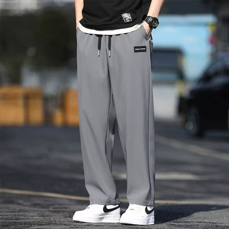 Summer Ice Silk Pants with Elastic Waist, Quick-Dry Sports Casual Trousers for Men, Thin Loose Straight-Leg Drapey Dress Pants