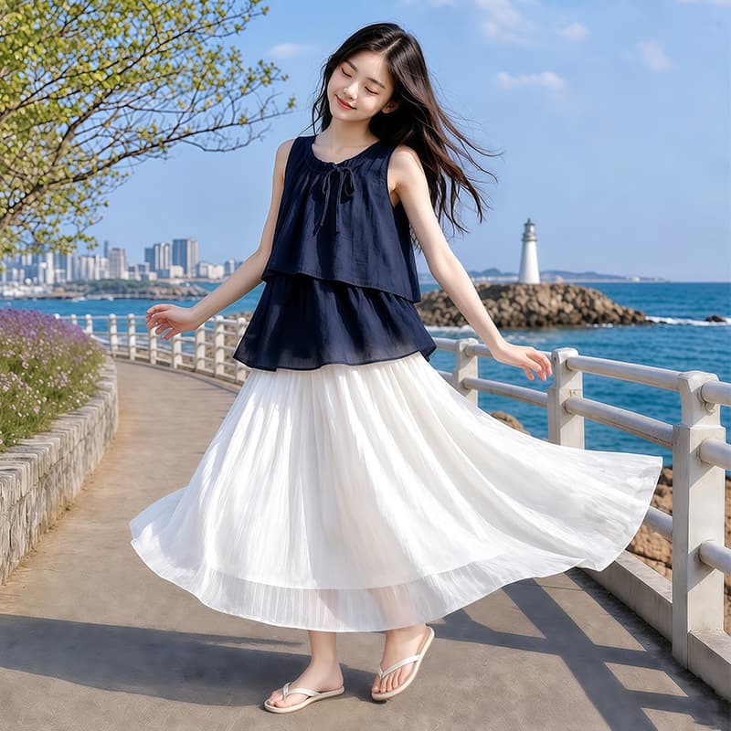 Girls summer new 2026 children's vest and skirt two-piece set for older children, fashionable summer great-looking suit