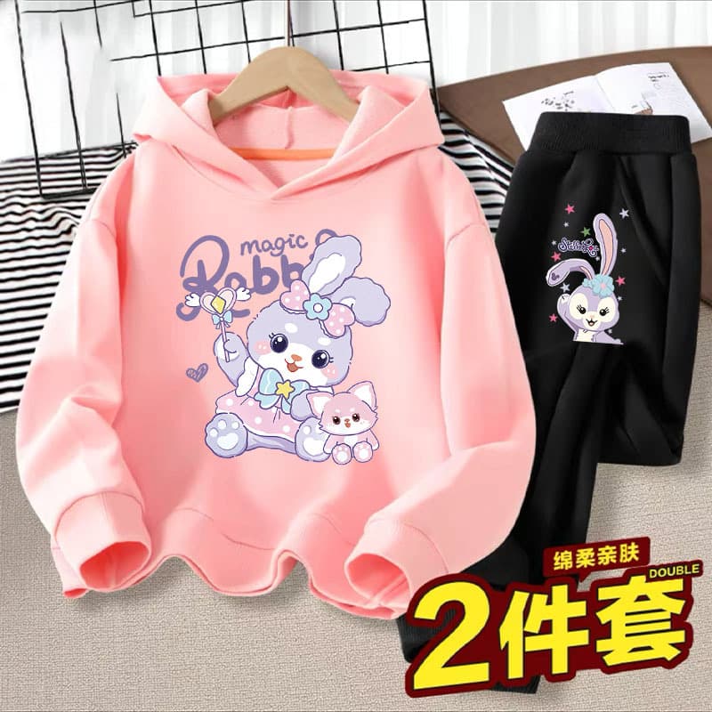 Girls' Pretty Hooded Set Early Autumn 2026 New Kids Clothing Spring Autumn Sweatshirt Sweatpants Girls Stylish Two-Piece Set