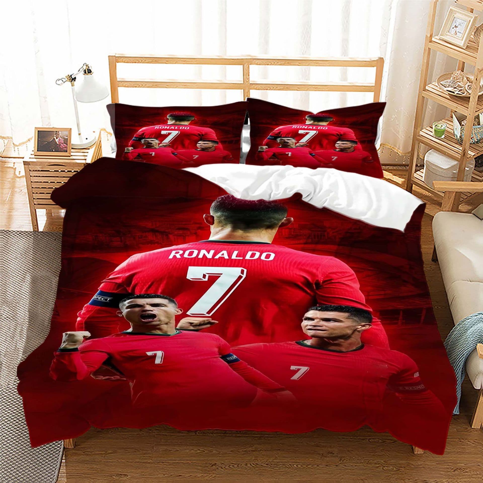 Cross-Border World Cup Star Cristiano Ronaldo Printed Quilt Cover Three-Piece Set, Foreign Trade 3D Digital Printing Three-Piece Set, Custom Pod