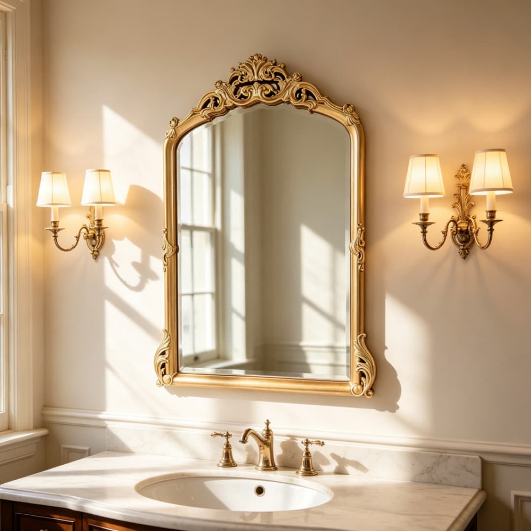 European Dresser Desktop Makeup Mirror Wall Mounted Vintage Dressing Mirror Large Size Gold Antique Finish Decorative Mirror