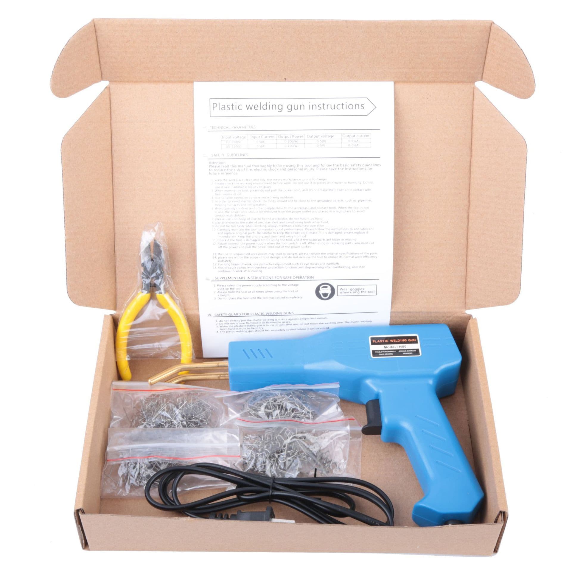 H50 Red, Black, Blue, White, Yellow, Green Plastic Welding Machine Kit for Car Bumpers Plastic Repair Welding Gun and Welding Studs (European and American Standard)