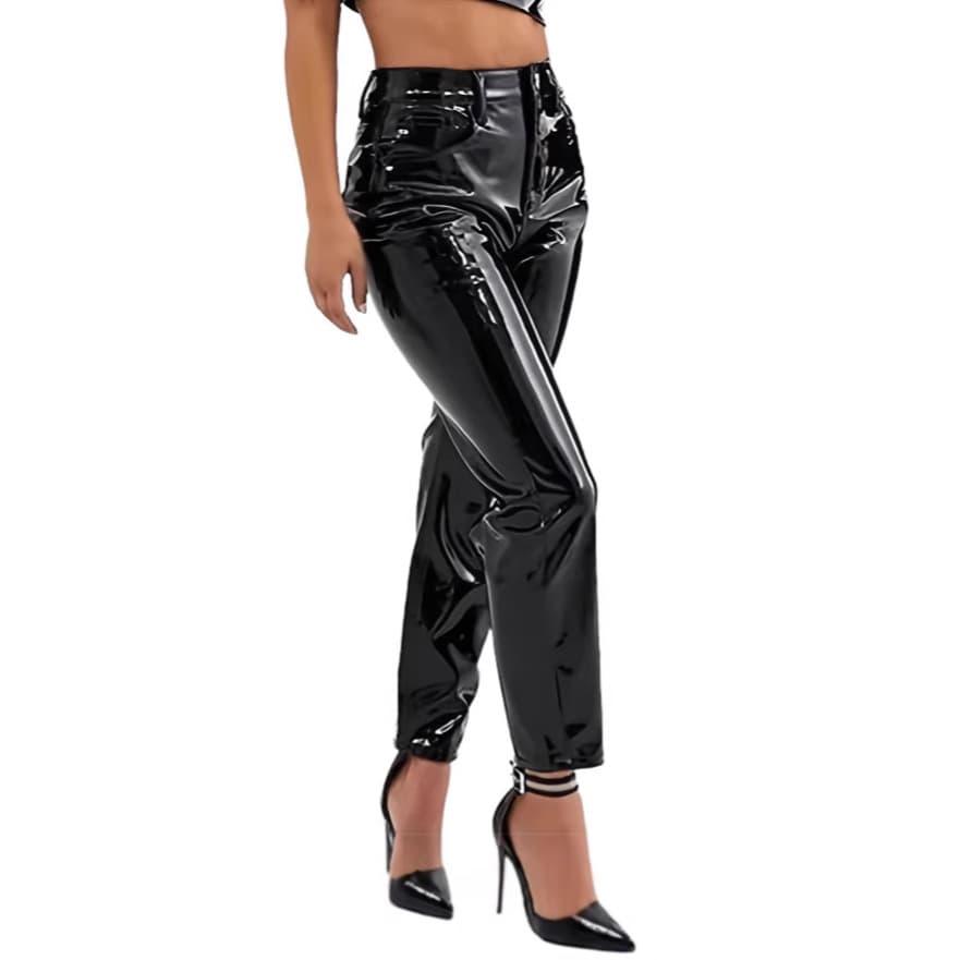 Cross-border Trade PU Leather Pants Women European American Amazon Women's Clothing Wish Shiny Leather Nightclub Street 9/10 Length Casual Pants