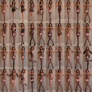 Sexy lingerie set for women, transparent and seductive with crotchless fishnet stockings, direct sales and drop shipping.