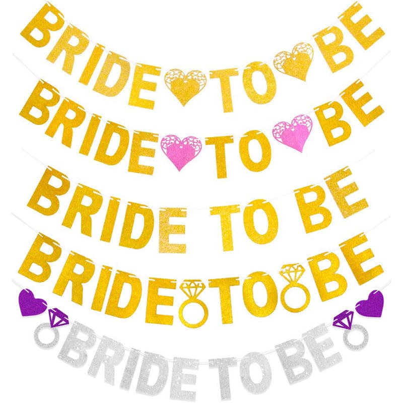 Wedding Ring Heart Love Banner Bunting Bride To Be Cake Topper Glitter Garland