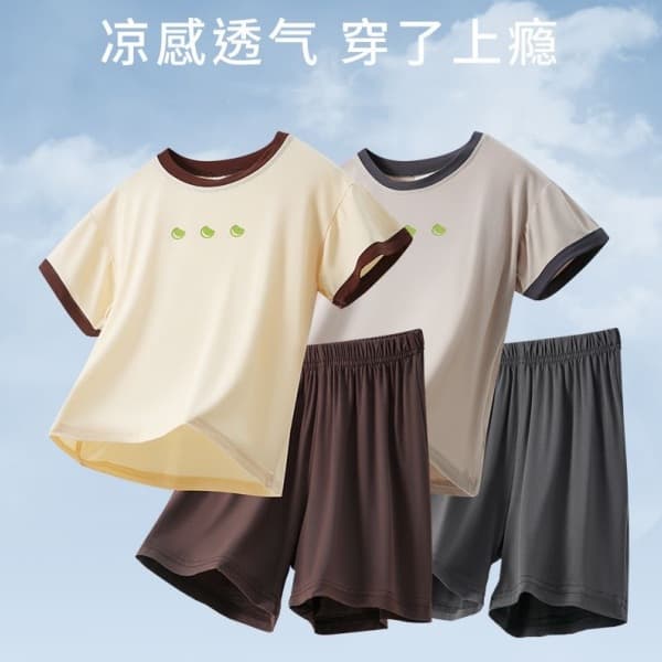 Boys' Short Sleeve and Shorts Cotton-Like Set, Children's Underwear Pajamas, Summer Casual Simple Style for Older Boys and Youth