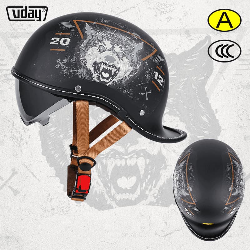 VDAY Retro Helmet Skull Cap Large Size Raised Half Helmet Thickened Shockproof Electric Motorcycle Helmet Unisex Summer Half Helmet