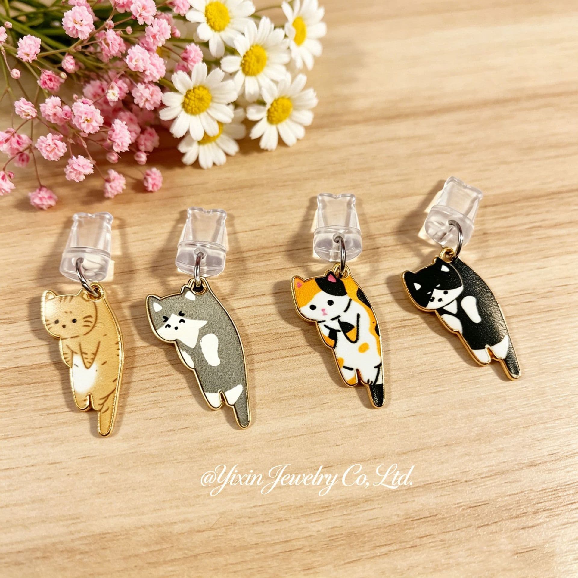 Cute Printed Kitten Alloy Oil-Drip Phone Dust Plug Pendant Adorable Keychain Charm Couple Phone Dust Protector