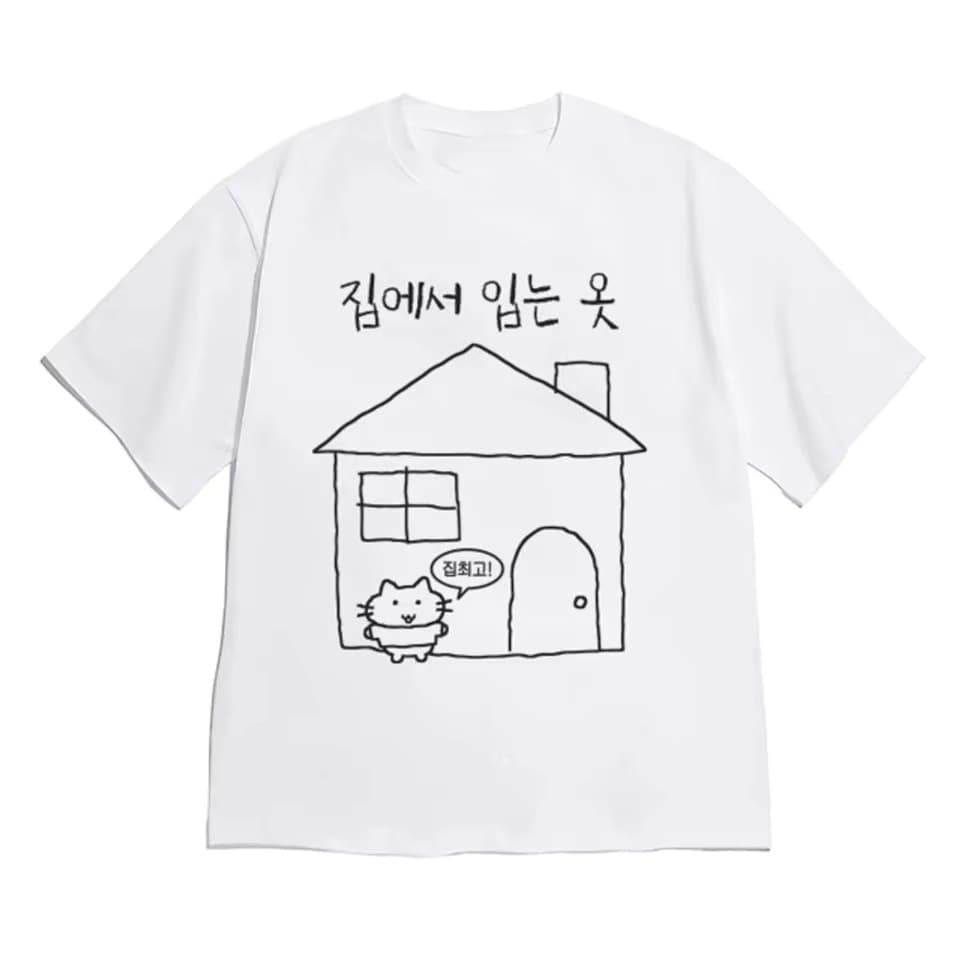 Women's Korean Style T-Shirt Cute Hand-Drawn Cat Korean Graphic T-Shirt Loose Cotton Y2K Casual Daily Wear