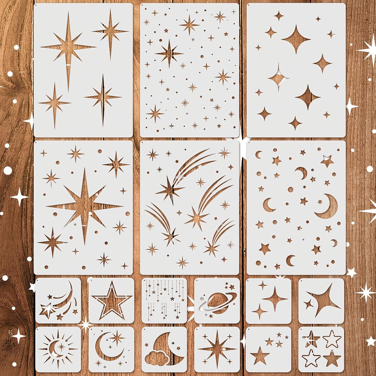 18 Large Star Stencils for Painting, Reusable Paint Stencils for Walls, Twinkling Stars