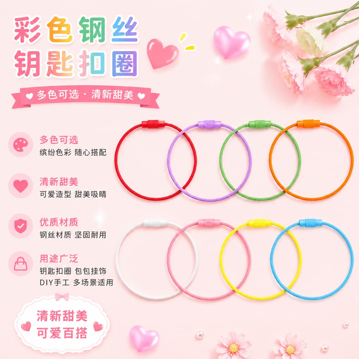 Colorful 5cm Spring-Loaded Wire Rings, Direct Sales from the Manufacturer, Stainless Steel Wire Coils, In-Stock Jewelry Accessories, Wholesale Pendants