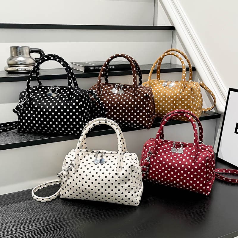 2025 new Korean style cute style black and white polka dot large capacity shoulder bag casual versatile travel handbag for women