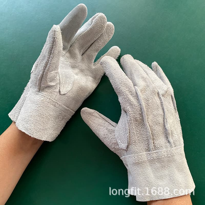 Ready stock short style cowhide three-rib welding welder gloves, anti-scald heat-insulating spark-proof, breathable unlined summer wear-resistant