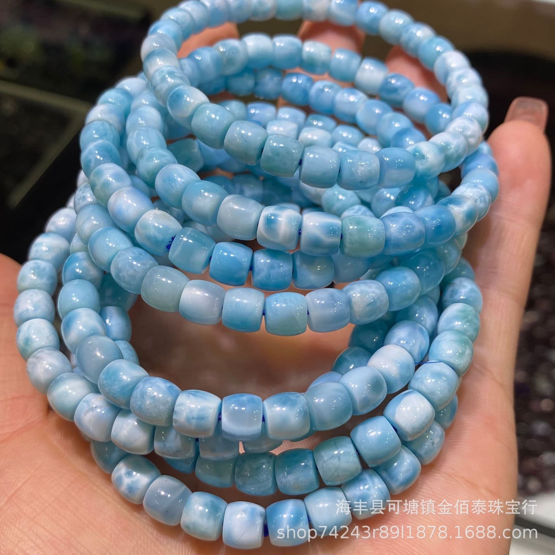 Natural Larimar Sea Stone Straight-Cut Bracelet Wholesale Jadeized Turtle Shell Pattern Natural Larimar Loose Beads Accessories