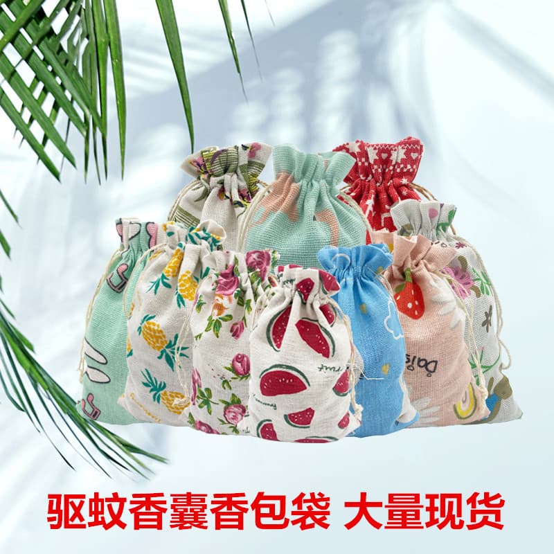 Sachet Cotton Bag, Printed Cotton-Linen Sachet Pouch, Portable Mosquito Repellent Small Bag