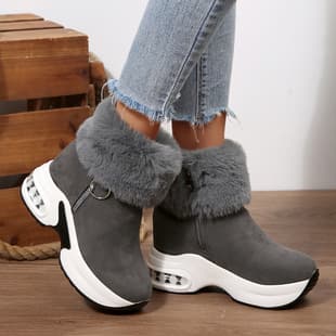 2025 Winter New Warm Side Zipper Snow Boots Plus Size Thick Sole Platform Fur-lined Slope Heel Suede Cotton Shoes Women 43