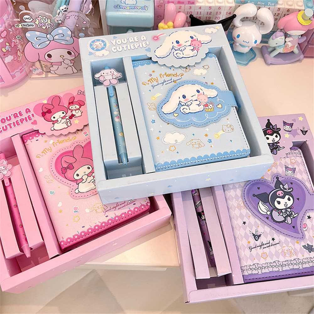 Hello Kitty Cartoon Pen and Notebook Set Kuromi Melody Notebook Gift Box for Girls