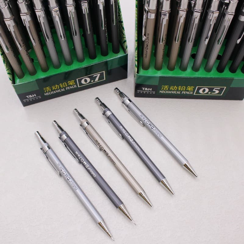 Metal Barrel Mechanical Pencil, Student Push-Type Automatic Pencil, 0.5mm/0.7mm, Learning Supplies Stationery Pencil