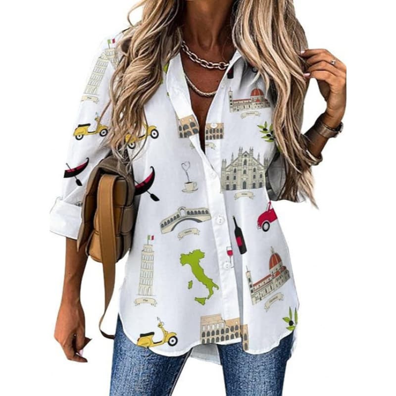 2025 European and American Amazon Cross-Border Trade Summer New 3D Printed Women's Long-Sleeve Loose Plus Size Cardigan Shirt