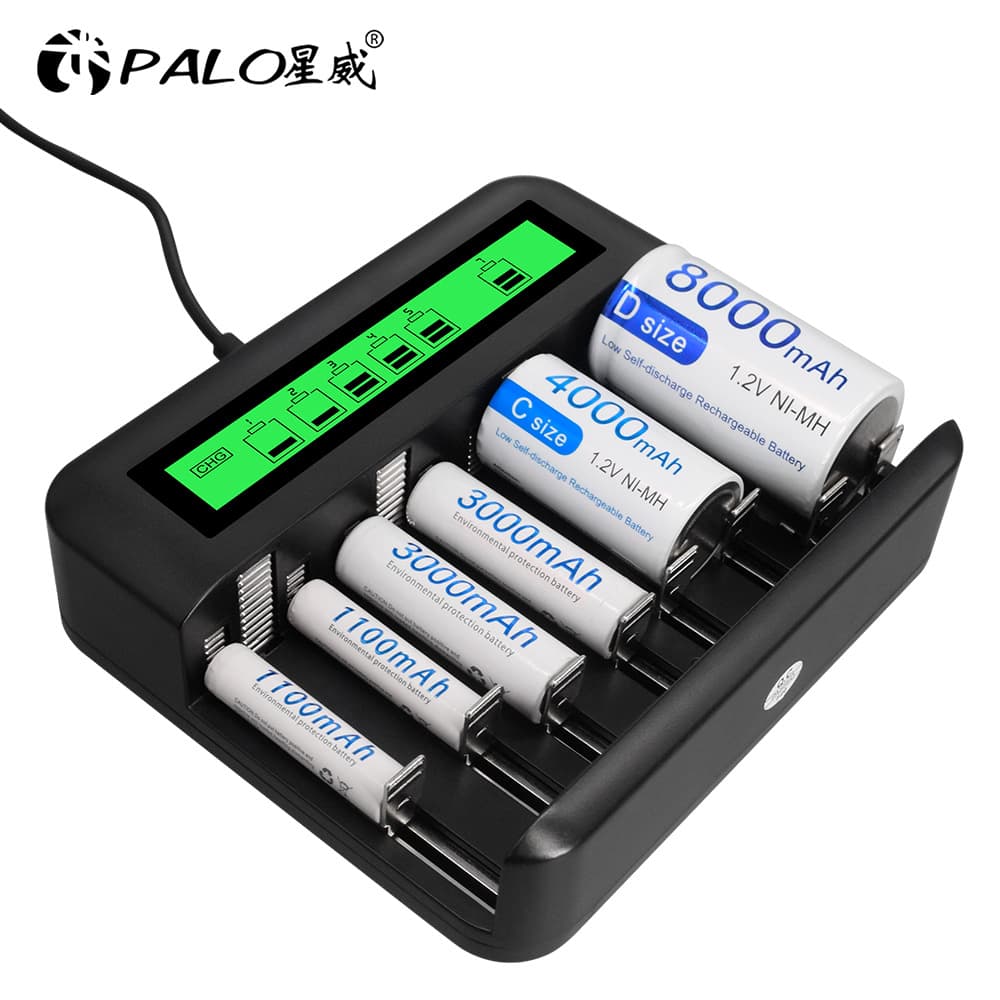2024 New 8-Slot LCD Multi-Function Battery Charger for AA/AAA/C/D Rechargeable Batteries
