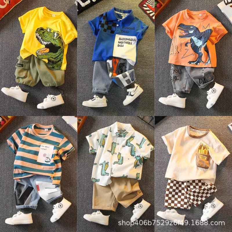 Boys Summer Outfit Set 2026 New Korean Style Children Handsome Clothes Trendy Boy Summer Fashionable Two-Piece Set