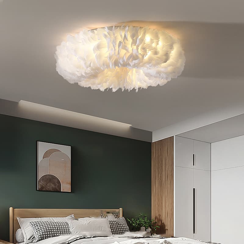 Nordic Bedroom Ceiling Light, Warm Wedding Room Chandelier, Ins-style Feather Lamp for Master Bedroom