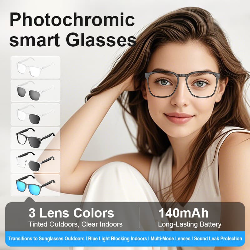 Cross-border AI Translation Smart Glasses with Photochromic Lenses, Bluetooth Music, Call, and Multi-functional Driving Audio Glasses
