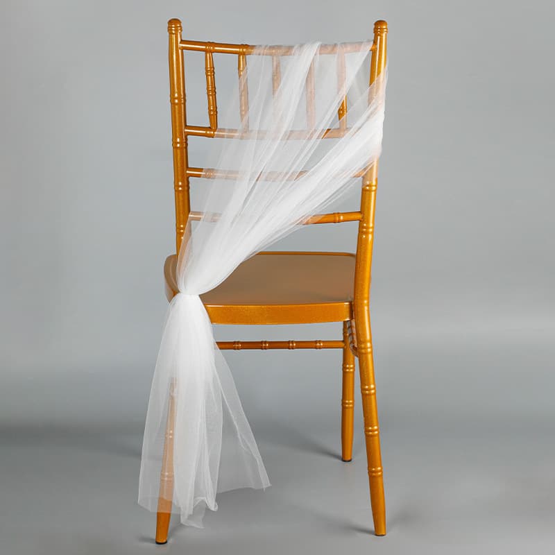 Wedding Long Outdoor Wedding Chair Back Decor Tulle Chair Back Flowers with Light Veil Western Banquet Venue Setup Gauze Curtain