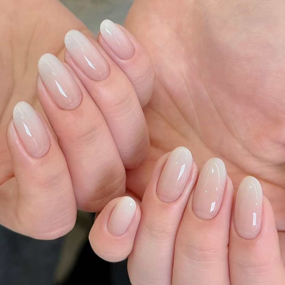 Fashion Pink-White Gradient Short Nail Art 24pcs Finished Press-On Nails Sweet Gentle Wearable Nails