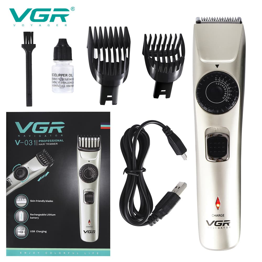 VGR031 Self-Service Electric Hair Clipper Rechargeable Men's Beard Trimmer 1-20mm Stainless Steel Brush Motor Waterproof