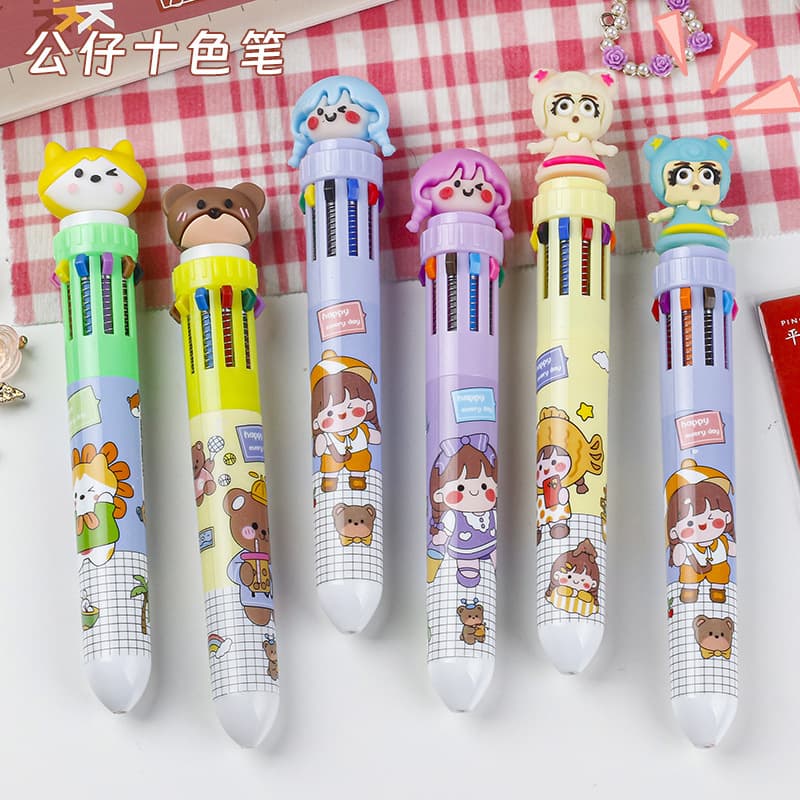 Creative 10-Color Ballpoint Pen, Cute Cartoon Student Stationery, Journal Pen, Office Supplies, High Appearance, Multi-Functional All-in-One