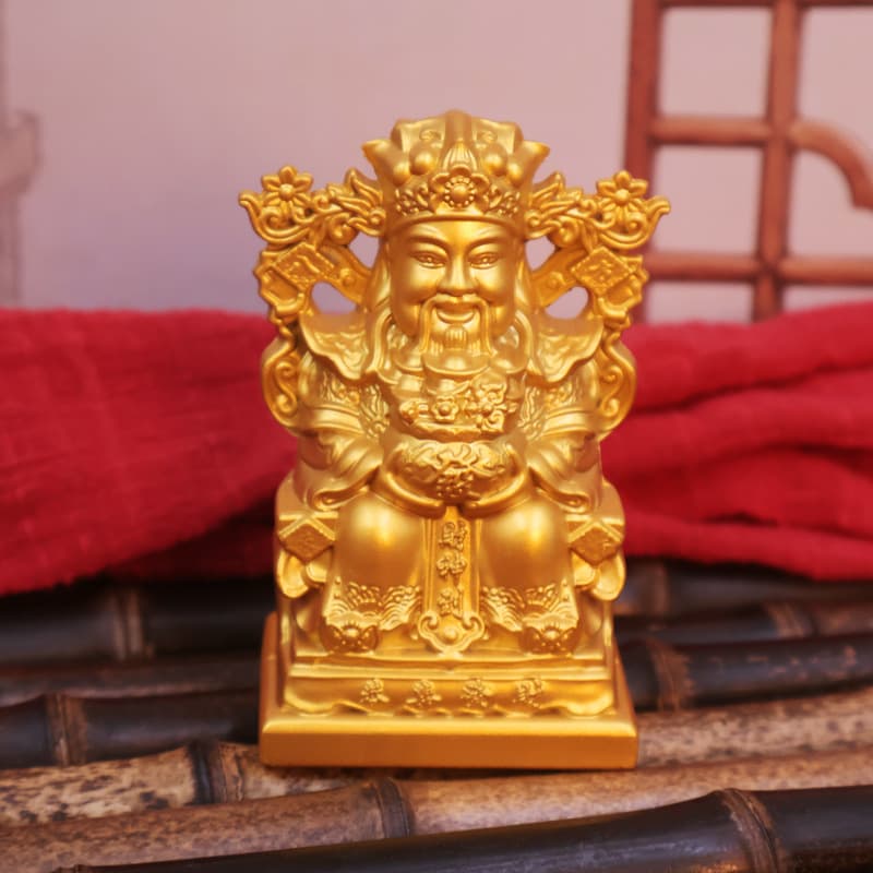 Sand-Gold God of Wealth Statue with Shrine Altar, for Home/Shop/Office/Reception Wealth Attraction