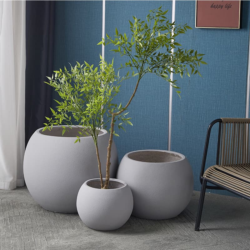 Simple Large-Diameter Extra-Large Magnesium Mud Flower Pot Creative Spherical Floor-Standing Commercial Planter for Greenery