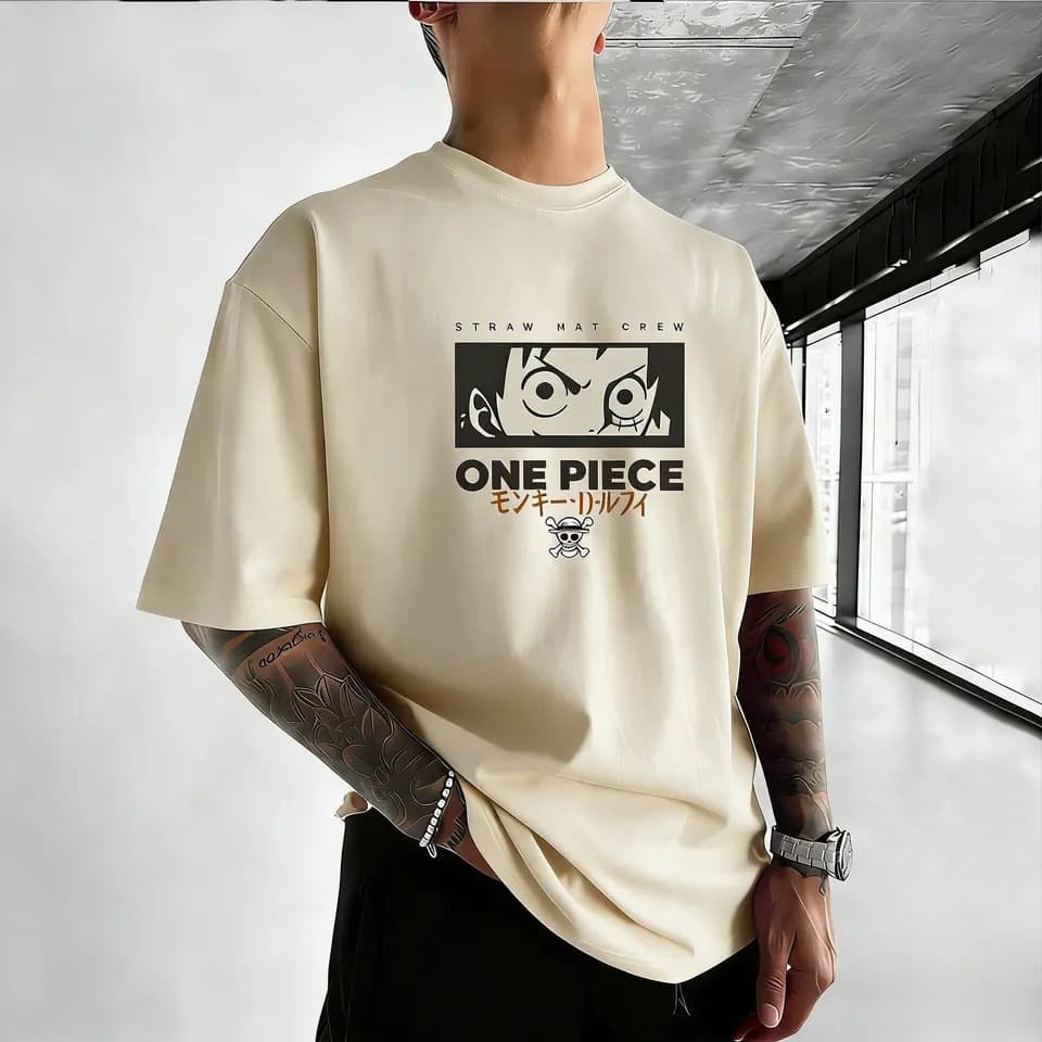 【Cross-border EU Size】One Piece Straw Hat Luffy Anime T-Shirt Men's and Women's Short Sleeve Summer Graphic Tee Street Casual Wear