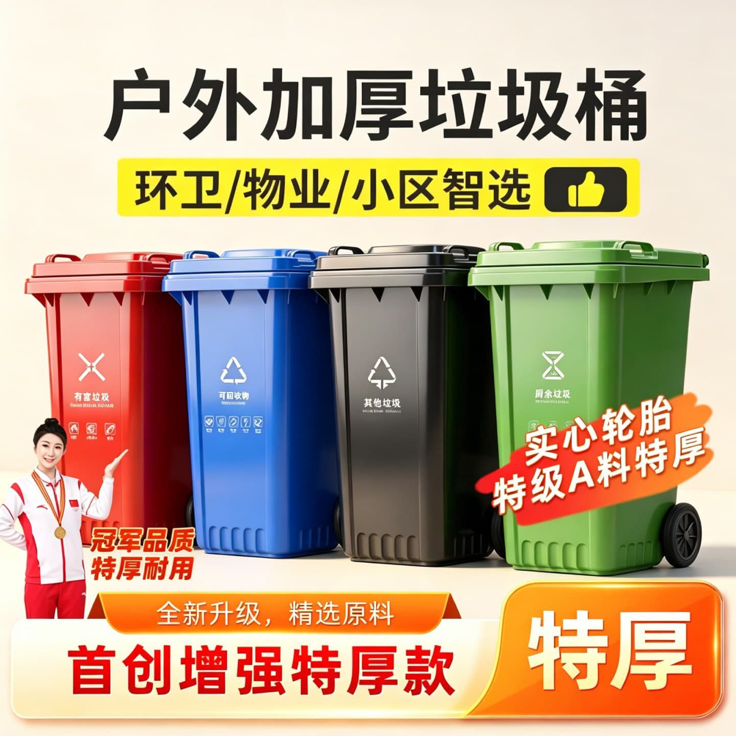 Outdoor trash bin property community large plastic commercial classification bucket with lid 240 liter sanitation trash bin wholesale
