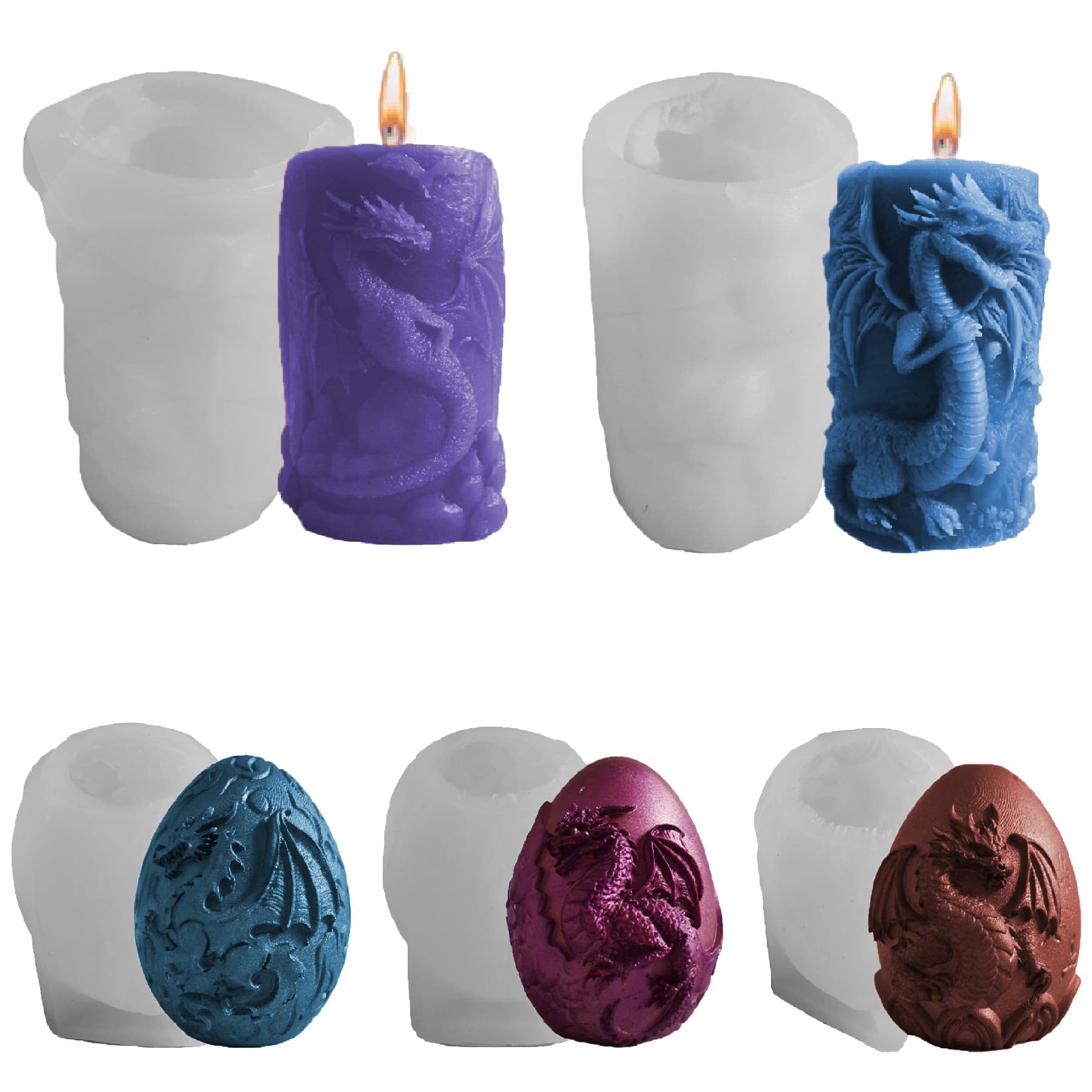 Relief flying dragon cylinder scented candle silicone mold cross-border diy dinosaur egg dragon egg plaster ornaments wholesale