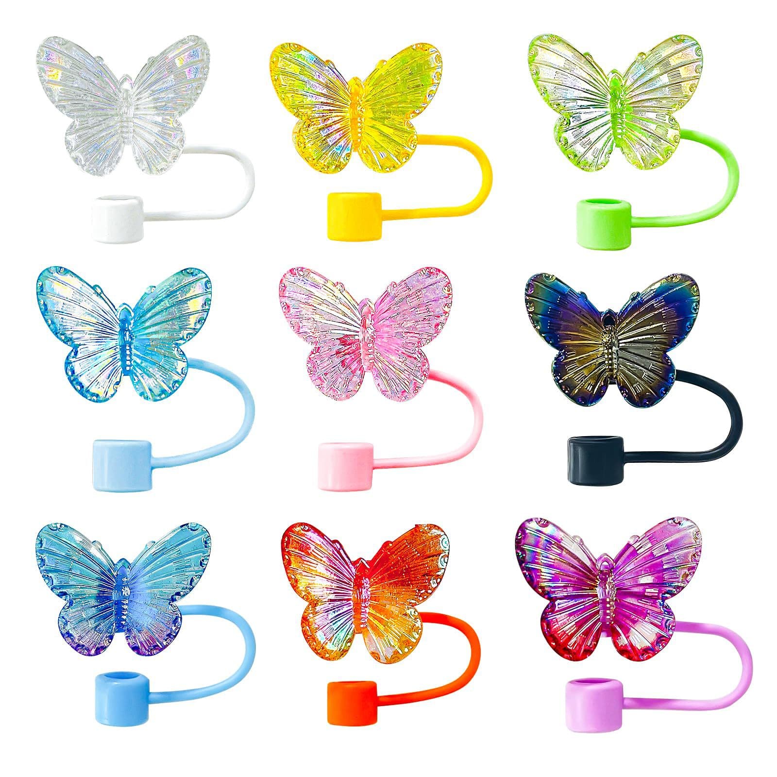 New Butterfly Straw Cap Dust Plug Iridescent Acrylic Colorful Butterfly Straw Cover Water Cup Straw Lid Decoration