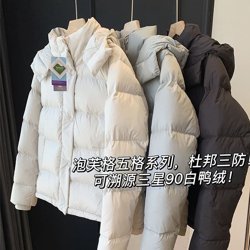 Lulu's style five-compartment DuPont three-proof traceable three-star 90% white duck down jacket for women, short puffer jacket.