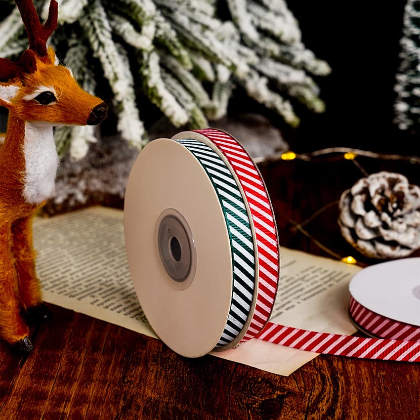 22m Christmas Red, Green, and White Striped Ribbon for Nougat Boxes, Cookie Boxes, and Gift Wrapping
