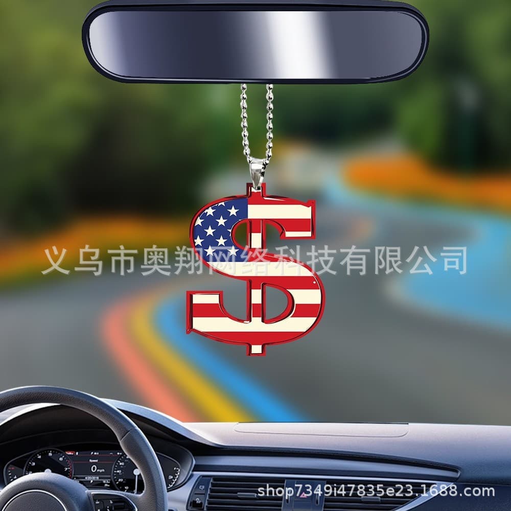 Cross-border New Product USA Flag Element Red and White Stripe Car Interior Acrylic Pendant Decorative Keychain