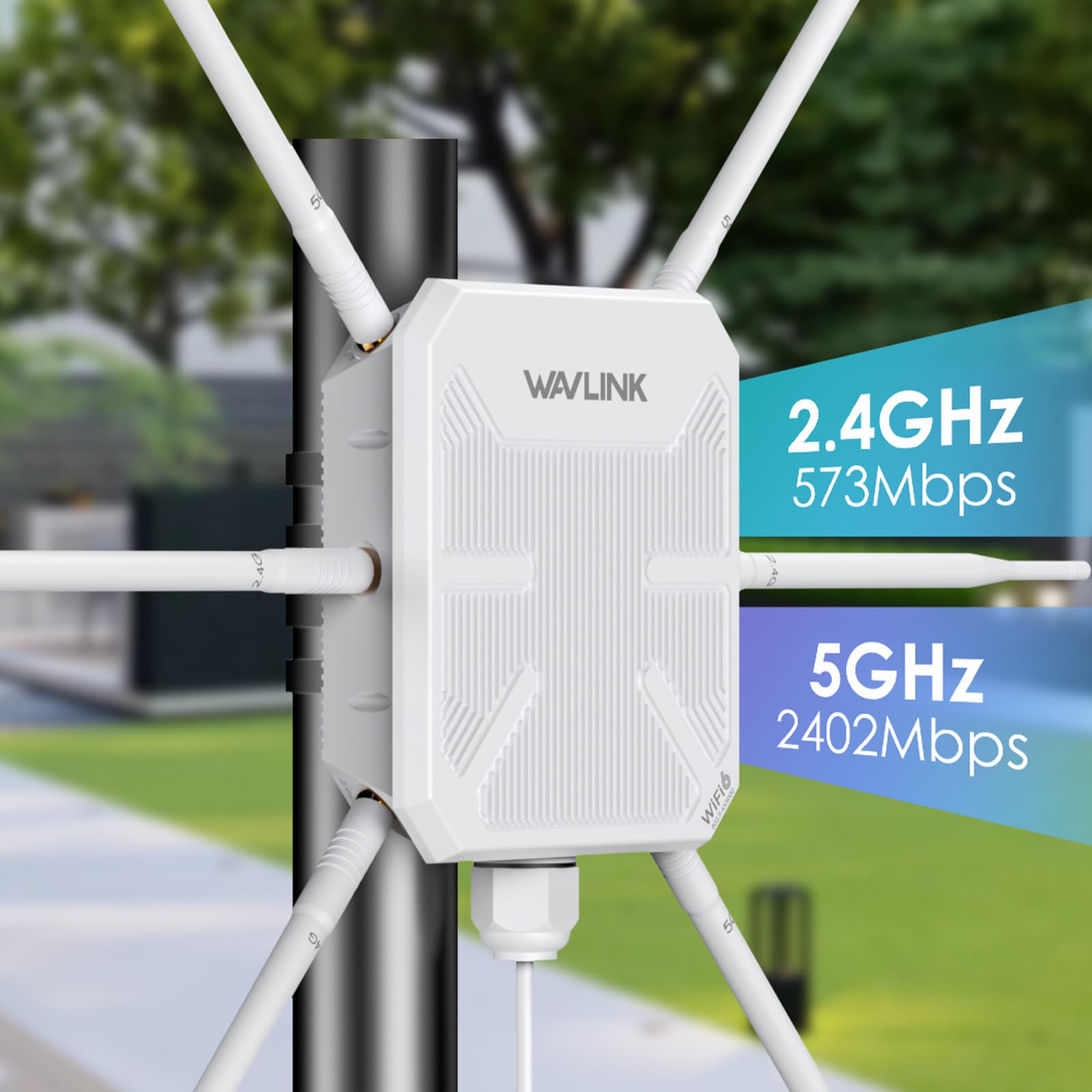 WAVLINK AX3000 Outdoor WiFi Extender with 6 Antennas, Dual Band PoE/IP67 Waterproof Router Repeater
