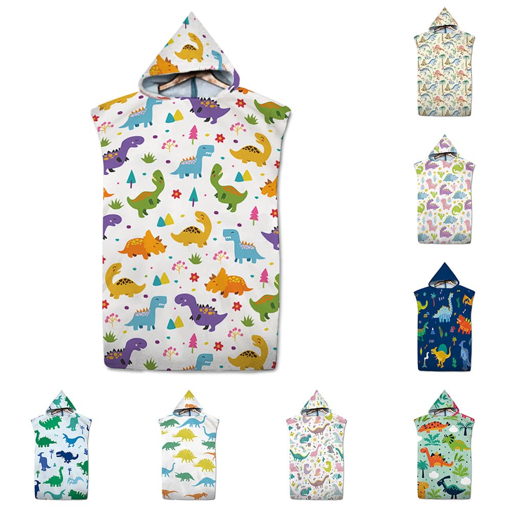 Children Adult Cartoon Dinosaur Cape Hooded Bath Towel Microfiber Material Beach Changing Clothes Home Bathrobe