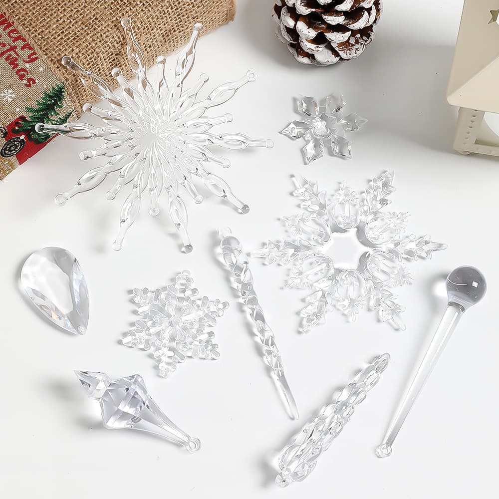Acrylic ice cone snowflake crystal ornaments for Christmas, transparent Christmas tree decorations, DIY creative pendants.