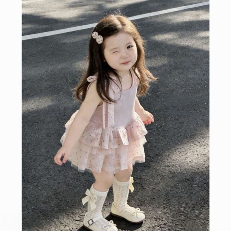 Summer Girls Korean Style Baby Polka Dot Bow Cake Dress Sweet Puffy Dress Fashionable