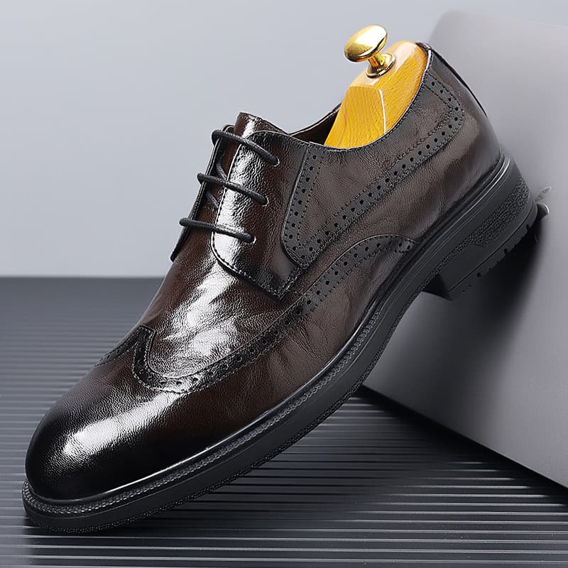 Top Layer Sheepskin Autumn New Business Formal Leather Shoes Men Brogue Carved Fashion Lace-up Casual Men's Shoes Dropshipping
