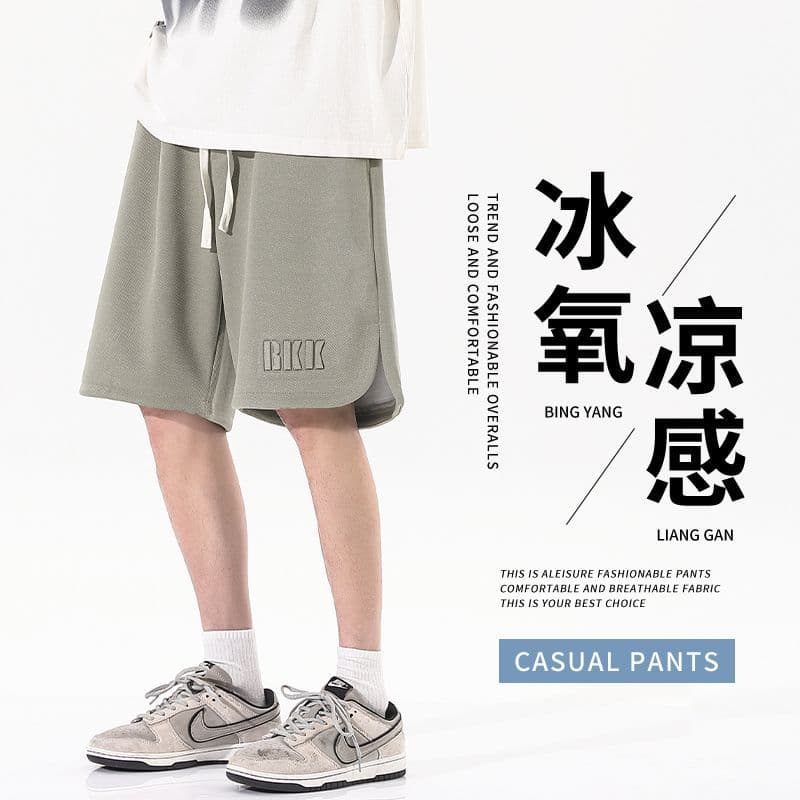 Summer plus size shorts men's youth solid color five-point pants loose retro casual sports straight pants